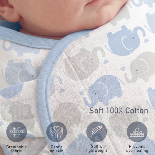 Image of GLLQUEN BABY Newborn Swaddles with Zipper, 0-3 Months, Adjustable Hook&Loop | 3-Pack, Baby Boy Swaddles Organic Cotton Womb-Like Nursery Swaddling Blanket reduces startle reflex, Soft & Skin-Friendly