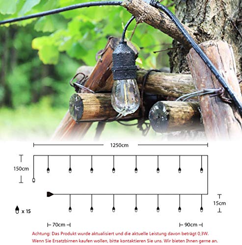 Salcar Led-lichtsnoer voor buiten, 15 m, 15 x E27-leds, IP65, waterdicht, decoratieve lamp voor huisdecoratie, feest… - Afbeelding 5