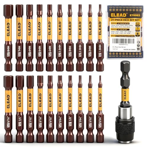 21-Piece 2.5 Allen-Wrench Hex Drill Bit Set Durable Impact Allen Key Set Long-Lasting Strong Magnetic Hex Screwdriver Bit Set SAE & Metric Size Mechanic Automotive Furniture DIY Home Repairs
