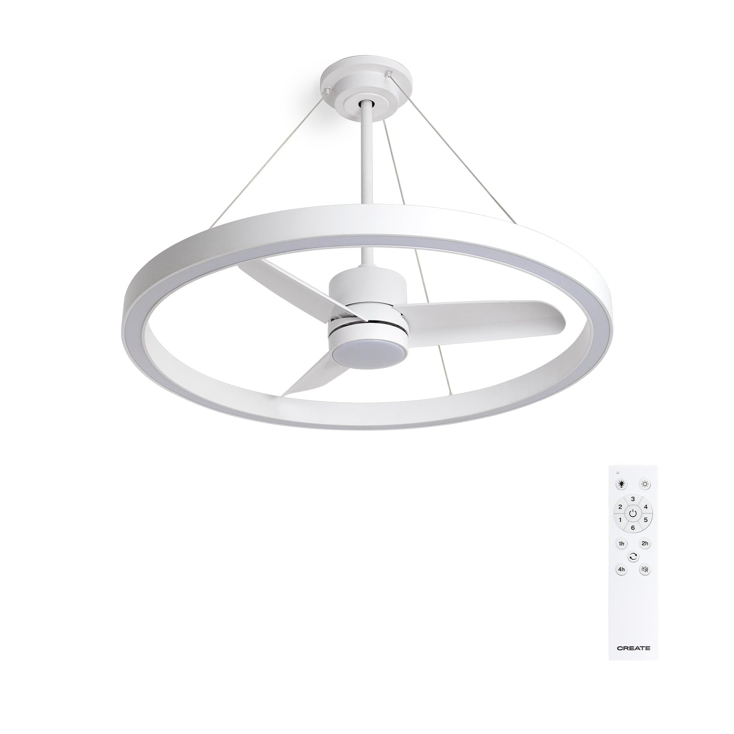 CREATE / WIND HALO/Ventilador de techo con luz con mando / 36W, Silencioso, Ø107 cm, doble luz, programable de 1 a 4h, 6 velocidades, luz LED 3 temperaturas, temporizador, función verano-invierno