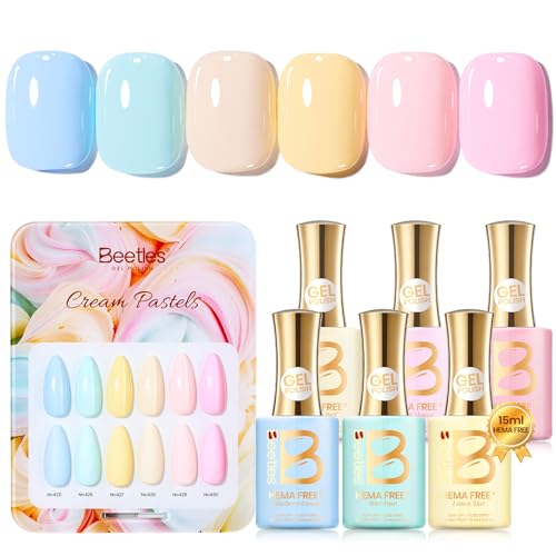beetles Pastel Gel Polish Set- Cream Patels HEMA-Free Gel, 6