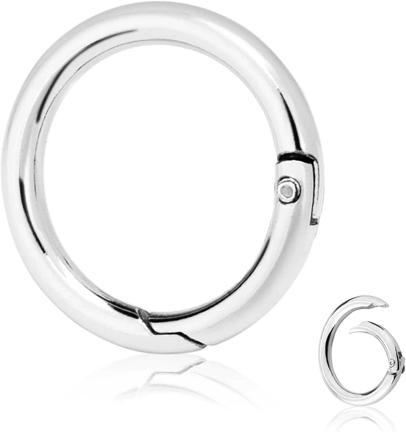 10Pack 1 Inch Metal Spring O Rings Clip Keychain, Round Carabiner Clips Keyrings Snap Hook Buckle, Purse Shoulder Bag Chain Rings Clip Replacement Paracord Keychain Lanyard Leather DIY Crafts (Silver)