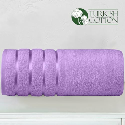 Image of Elegant Comfort 100% Turkish Cotton 4 Lines Viscose Stripe Jumbo Bath Towel - Hotel Spa Quality Extra Large 35 x 70 Inch Bath Towel Ultra Soft, Super Absorbent Quick Dry Large Bath Towel, Lilac