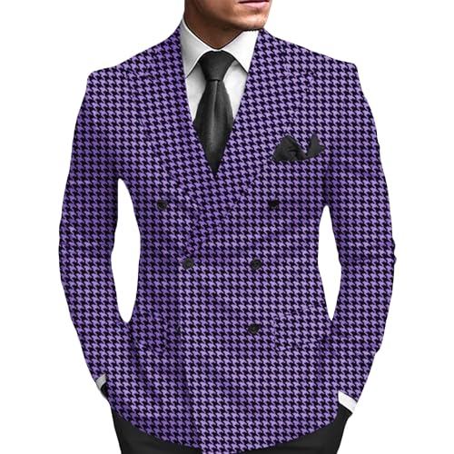 Men's Plaid Print Blazers Slim Fit Business Casual Suit Jacket Versatile Formal Sport Coat