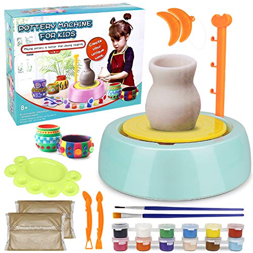 Pottery Wheel Kit for Kids, Handmade Artist Paint Pottery Studio, Ceramic Machine with Sculpting Clay Educational Handicraft DIY Toy Art Craft Kit for Boys Girls Beginners - Green