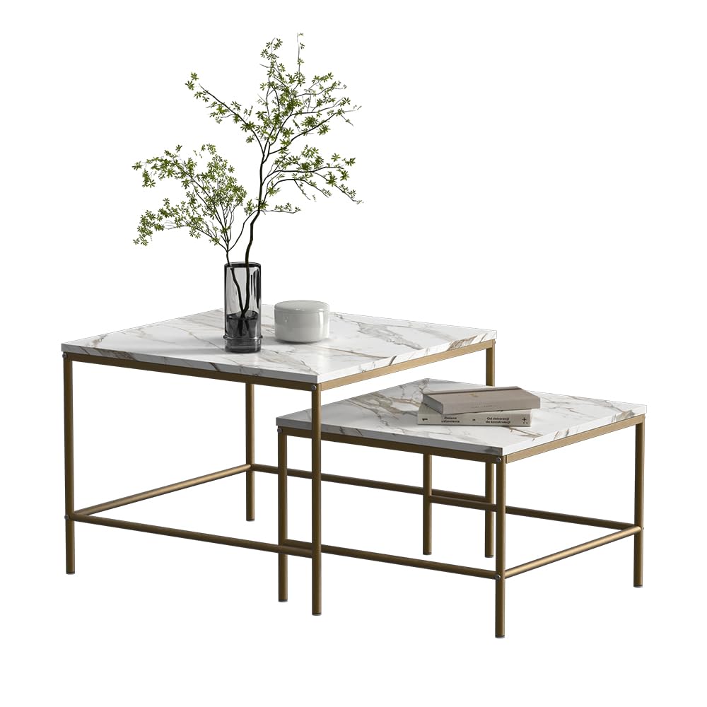 Vicco Tavolino da divano Ramio, Bianco/Oro, 60 x 60 cm 2 parti, per un utilizzo flessibile come superficie d’appoggio o tavolini laterali