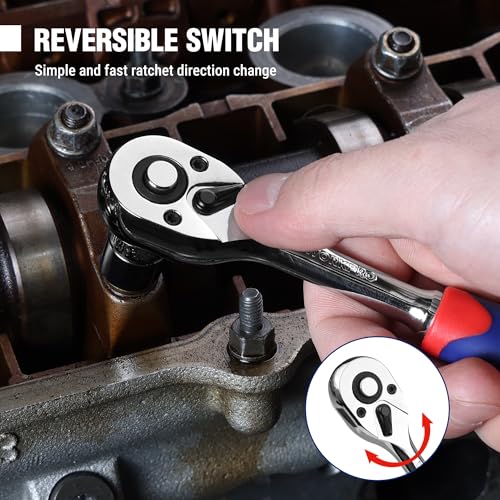 WORKPRO 14-delige metrische dopsleutelset (4-13 mm), roestbestendig Cr-V-staal, 1/4" snelspanner ratel met 72 tanden en met verlengstang - Afbeelding 5