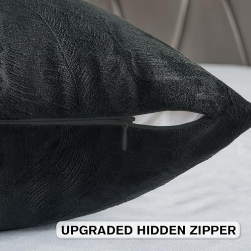 Image of FUTEI Pack of 2 Velvet Throw Pillow Covers 26x26 Inch Soft Embossed Leaf-Relief Textured Decorative Euro Pillow Shams Modern Natural Farmhouse Accent for Couch Bed Living Room, Black