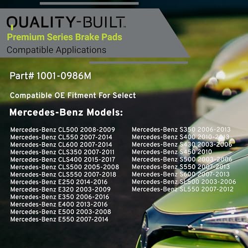 Image of QUALITY-BUILT Rear Semi-Metallic Brake Pads, Premium 1001-0986M, Compatible with 2003-2018 Mercedes-Benz (CL500,CL550,CL600,CLS350,CLS400,CLS500,CLS550,E250,E320,E350,E400,E500,E550,S350,S400,S430)