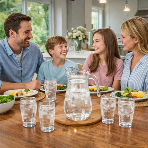Glass Pitcher and Tumbler Set 8 Pieces 2 Jugs 1.8L and 6 Glasses 540ml Clear Dishwasher Safe for Water Juice Beer