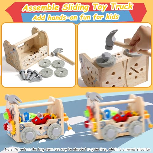 hifunti Toddler Toys Kids Tool Set, Wooden Montessori Toys for 2 3 4 Years Old Boys Girls Construction Toys 2 Year Old Boy Toys Educational STEM Toddler Tool Bench Tool Box Pretend Play Jouet Enfant - Image 3