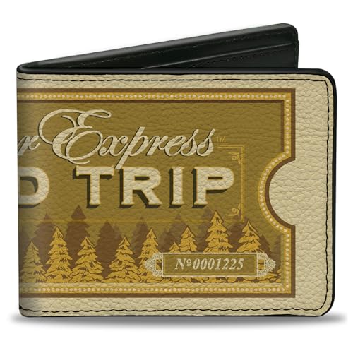 Buckle-Down Men's Holiday Movies Wallet, Bifold, The Polar Express Round Trip Train Ticket Golds, Vegan Leather, 4.0