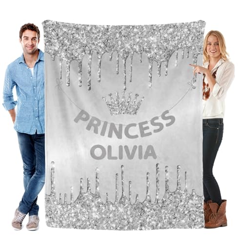 Joyestore Ships Next Day-Grey Dripping Glitter Personalized Name Dog Bed Blanket Thanksgiving Blanket Decor,50