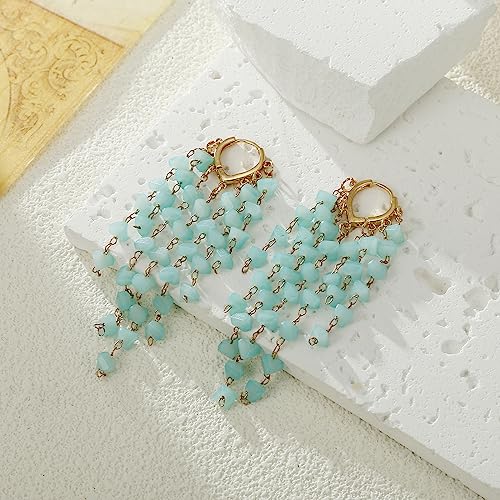 Fringe Hoop Dangle Earrings, Long Beads Tassel Chain Earrings for Women Sparkly Chandelier Earrings3