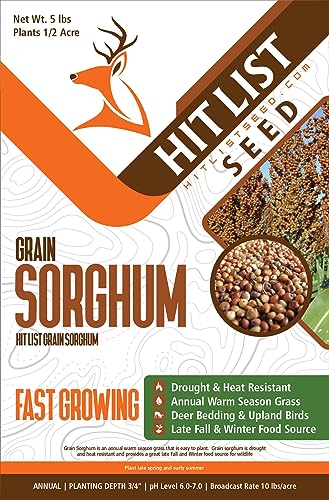 Hit List Seed Grain Sorghum Food Plot Seeds for Deer [Annual Mix] - Deer Food Plot Seed - Sorghum Seeds for Planting - Deer Plot Seed Mix - 100% Grain Sorghum - Summer & Spring Planting - 5 lbs
