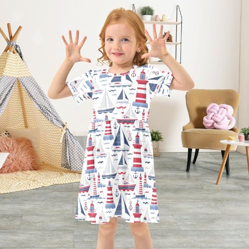 Lighthouse Girls Dresses Short Sleeve Casual Midi Sundress for Kids3