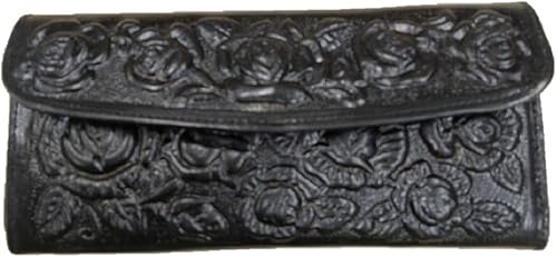 Sharpshooter Cartera triple de cuero con rosas florecientes occidentales para mujer, Negro -, Billetera triple