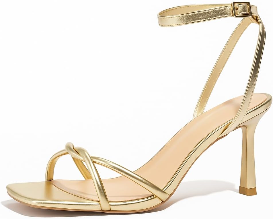 Womens Sandals Strappy Kitten Heels for Women Square Open Toe Strappy Heels Comfortable Heels for Party, Wedding and Daily Wearing,