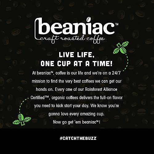 Beaniac Organic Bean Me Up Coffeehouse Blend| Medium Roast, Single Serve Coffee K Cup Pods | Rainforest Alliance Certified And Organic Arabica Coffee | 30 Compostable, Plant-Based Coffee Pods #TOP6