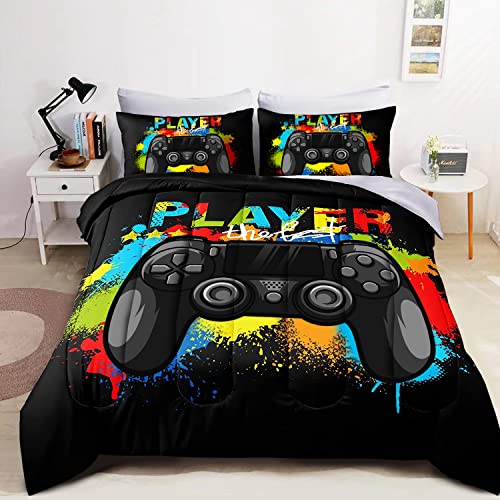 Wajade Kids Gamer Comforter Set Twin Size Bed In A Bag For Boys And Girls, 7 Pieces 3D Video Game Controller Printed Bedding Set Includes Comforter, Flat Sheet, Fitted Sheet, Two Pillowcases & Shams #TOP9