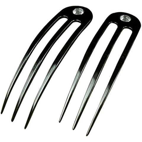 JWL (2) Anodized Aluminum 3 Prong Hair Fork 4.9 inch Curved Unbreakable Waterproof with FPL of 4 inches (Black) Cover