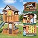 JOYLDIAS Cedar Wood Swing Set with Wave Slide, Play Kitchen, Rock Wall Ladder, Belt Swings, Toy Telescope, Steering Wheel, Tic-Tac-Toe, Balconies, Outdoor Playhouse Playground Set for Backyard Garden