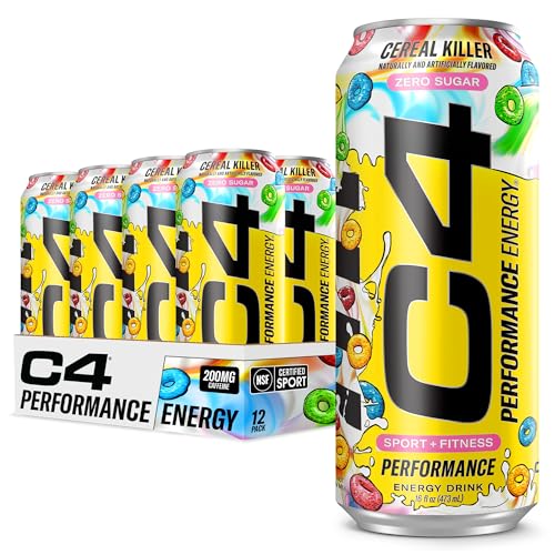 Cellucor C4 Energy Carbonated Zero Sugar Energy Drink, Pre Workout Drink + Beta Alanine, Cereal Killer, 16 Fl Oz Can (Pack of 12)