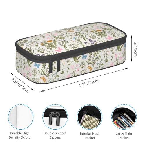 Image of Pretty Wild Floral Herb Flower Pencil Case Big Capacity Storage Pencil Pouch Stationery Bags With Zipper Portable Pen Holder Box Organizer For Boys Student College School Office Supplies