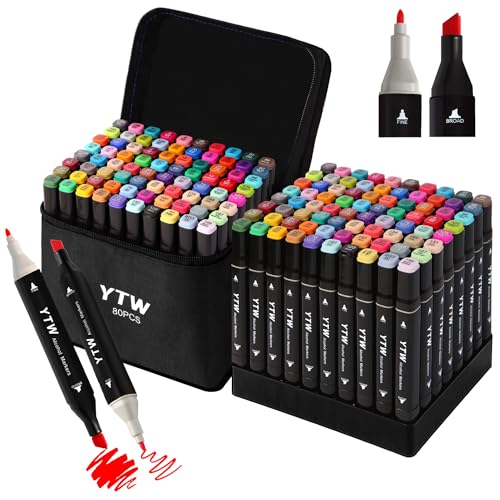YTW Alcohol Markers, 80 Colors Dual Tip Art markers, Drawing Markers, Coloring Marker for Kids Adults Coloring Drawing, Chisel & Fine