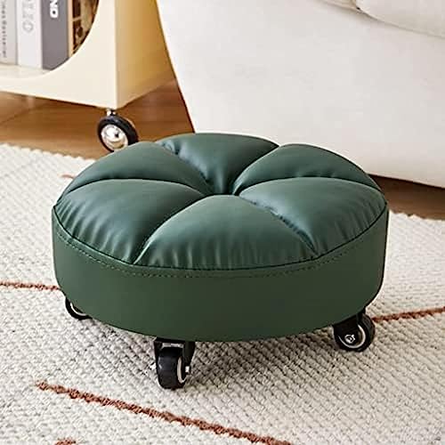 Taburete bajo con ruedas – Asiento redondo rodante para oficina en casa y taller – Taburete portátil compacto para una fácil movilidad y comodidad