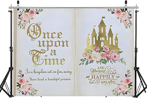 WOLADA Once Upon a Time Backdrop – Golden Fairytale Castle with Pink Flowers, Perfect for Princess-Themed Shoots, Baby Showers, Birthdays & Magical Memories Creation 7x5FT 12615 by WOLADA - Used condition - US$5.28
