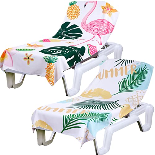 Maitys 2 Pcs Summer Beach Lounge Cover Tropical Flamingo Leaf Pool Chair Covers Soft Chair Beach Towel For Tropical Outdoor Indoor Patio Seat Furniture Summer Holiday Beach Picnic Spa, 30 X 83 Inch #TOP12