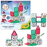 CreateOn Crayola Elf on The Shelf Paint On Tiles, Magnetic Building Tiles Kit with Crayola Paint Tubes | Christmas Holiday Craft Toy | 18-Piece Magnetic Construction & Painting Set for Kids Ages 3+
