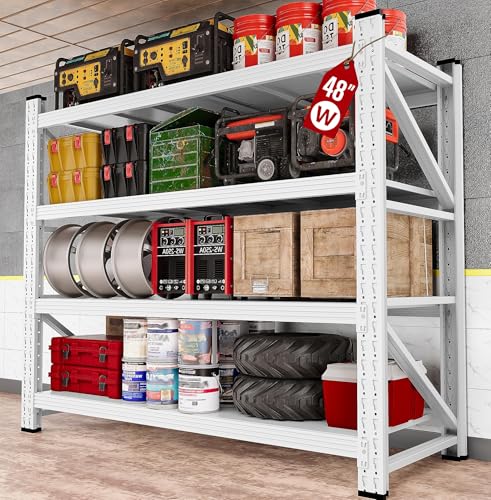 Image of 48 inch Wide Heavy Duty Garage Shelving Units,3000LBS 24 Deep Storage Shelves,White Metal Garage Shelves,Large Storage Rack,Steel Shelf,Industrial Shelving for Shop,Warehouse,48 inch W x 24 inch D x 70 inch H