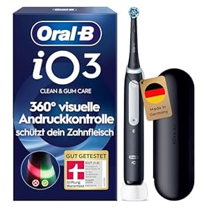 Oral-B iO Series 3 Elektrische Zahnbürste — Electric Toothbrush, Inkl. 1 Aufsteckbürste, 3 Putzmodi für Zahnpflege — Designed by Braun, GUT GETESTET von STIFTUNG WARENTEST, Schwarz