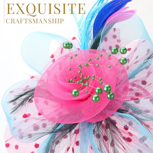 Image of DRESHOW Fascinators Hat Flower Mesh Ribbons Feathers on a Headband and a Clip Tea Party Headwear for Girls and Women