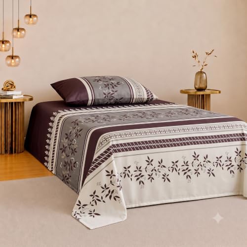 Image of IVAZA 220 TC Soft Ezyption Cotton Floral Single Bed Sheet - Single bedsheet with 1 Pillow Cover Hypoallergenic, Brethable, (Size- 90 x 60 Inch Wine Floral