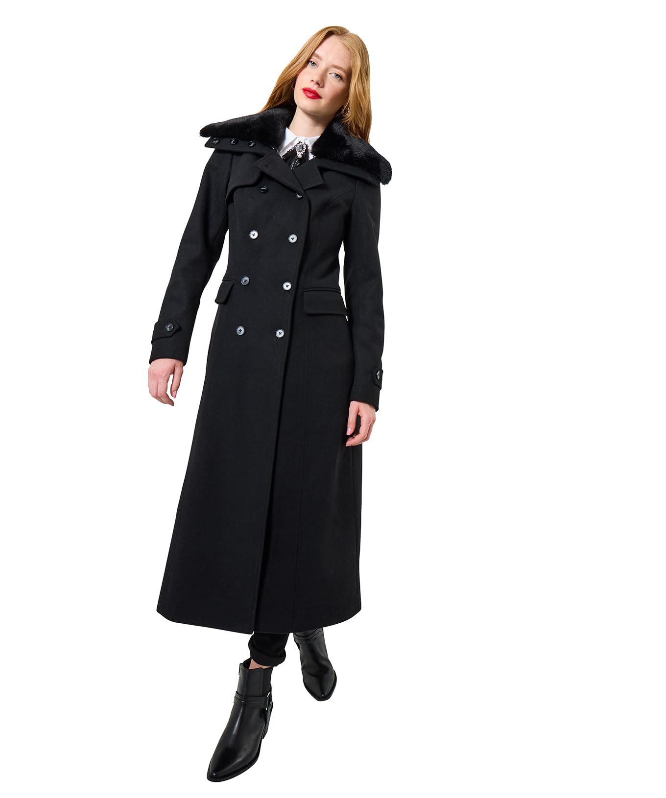 Joe Browns Female Classic Long Black Coat with Detachable Collar, Regular, Black, UK 8