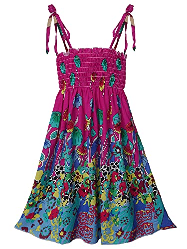 easyforever Kids Little Girls Bohemian Dress Floral Sleeveless Suspender Dress Beach Sundress with Necklace4