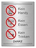 Essen-Trinken-Getränke-Handy verboten-Schild 200 x 150 x 3 mm-Aluminium-Edelstahloptik silber mattgebürstet-Türschild-Hinweisschild-Warnschild (249-6 -20 x 15 cm mit Klebepads)