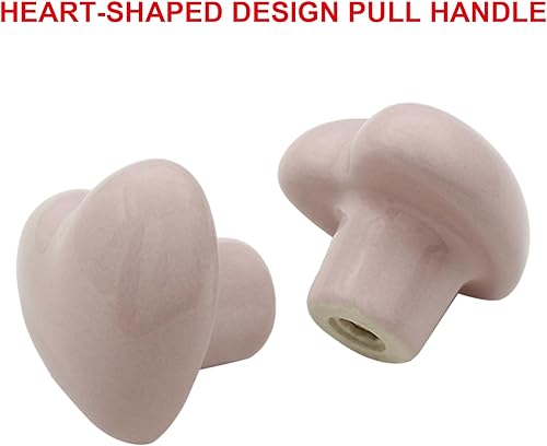 Miniatura 2 de Kemcatui Paquete de 2 pomos de cerámica rosa para gabinetes, pomos de cajón en forma de corazón para armarios de cocina y aparadores, manijas