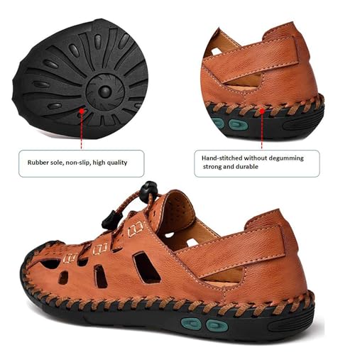 Image of Mens Casual Closed Toe Leather Sandals Outdoor Fisherman Adjustable Sport Summer Shoes