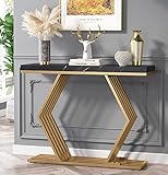 Tribesigns 42 inches Black and Gold Entryway Table with Geometric Metal Base, Modern Console Table Foyer Hallway Table for Entryway,Living Room,(Black Marble and Gold)