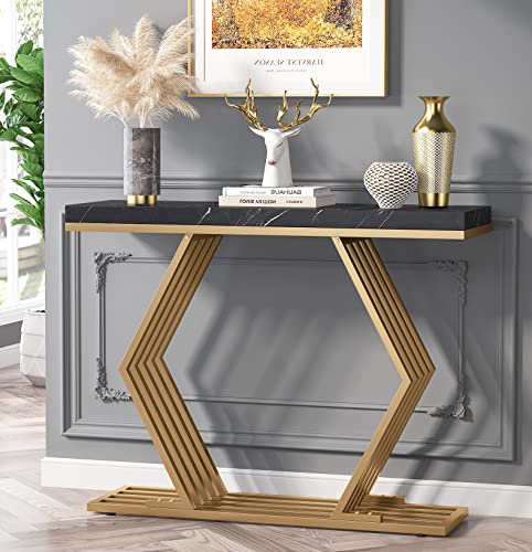 Tribesigns 42 inches Modern Gold Console Table with Geometric Metal Base, Black Faux Marble Narrow Entryway Table Foyer Table for Entrance, Hallway, Entryway Tribesigns 42 inches Modern Gold Console Table with Geometric Metal Base, Black Faux Marble Narrow Entryway Table Foyer Table for Entrance, Hallway, Entryway