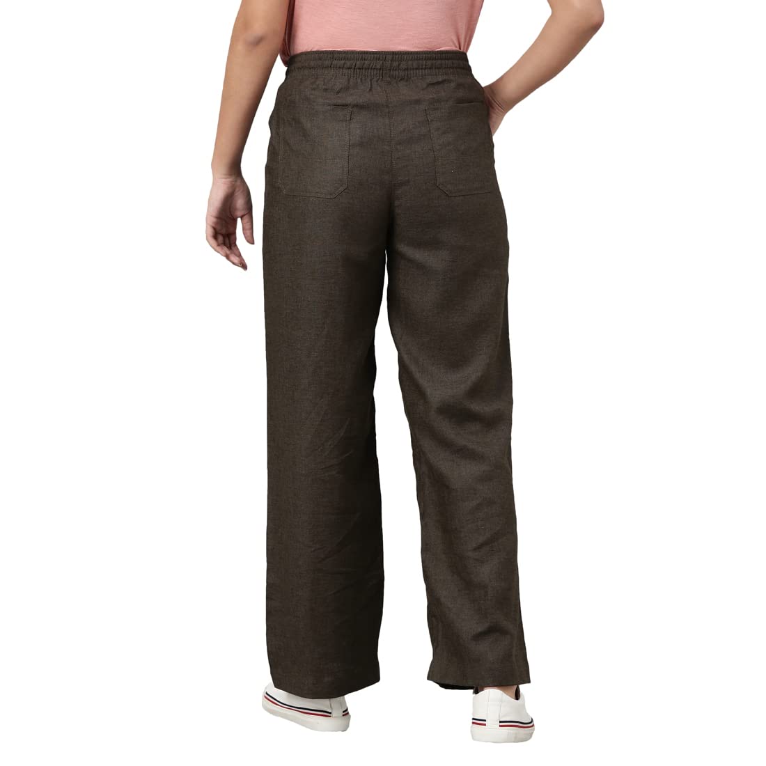 GO COLORS Pantalones cargo de lino de tiro medio para mujer, Verde Oliva, 42