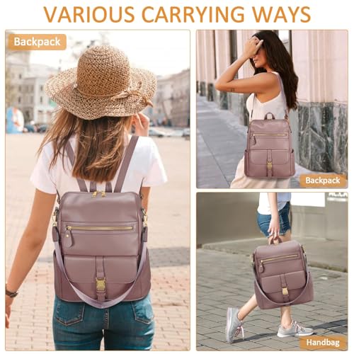 Image of KKXIU Backpack Purse for Women - PU Leather Ladies Backpack for Daily with Anti-Theft Lock Pocket, Small Daypack with Luggage Strap & Water Bottle Pockets (Dark Pink)