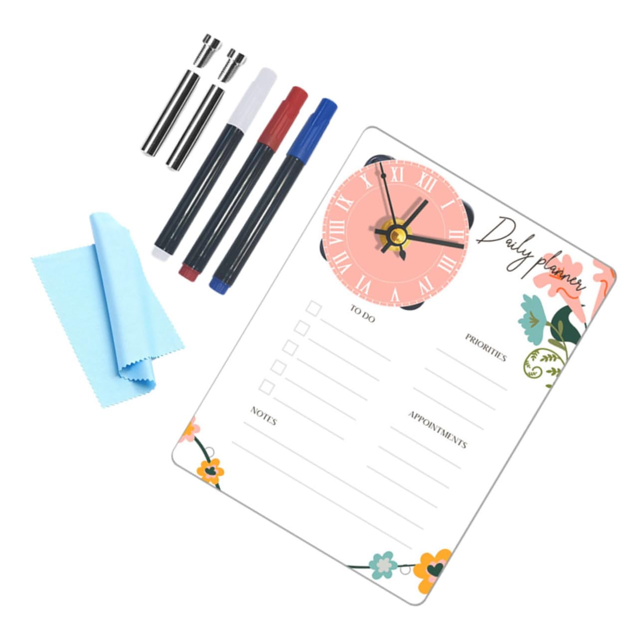 Pizarra white acrílica de notas borrable con reloj PRETYZOOM y tablero decorativo 1