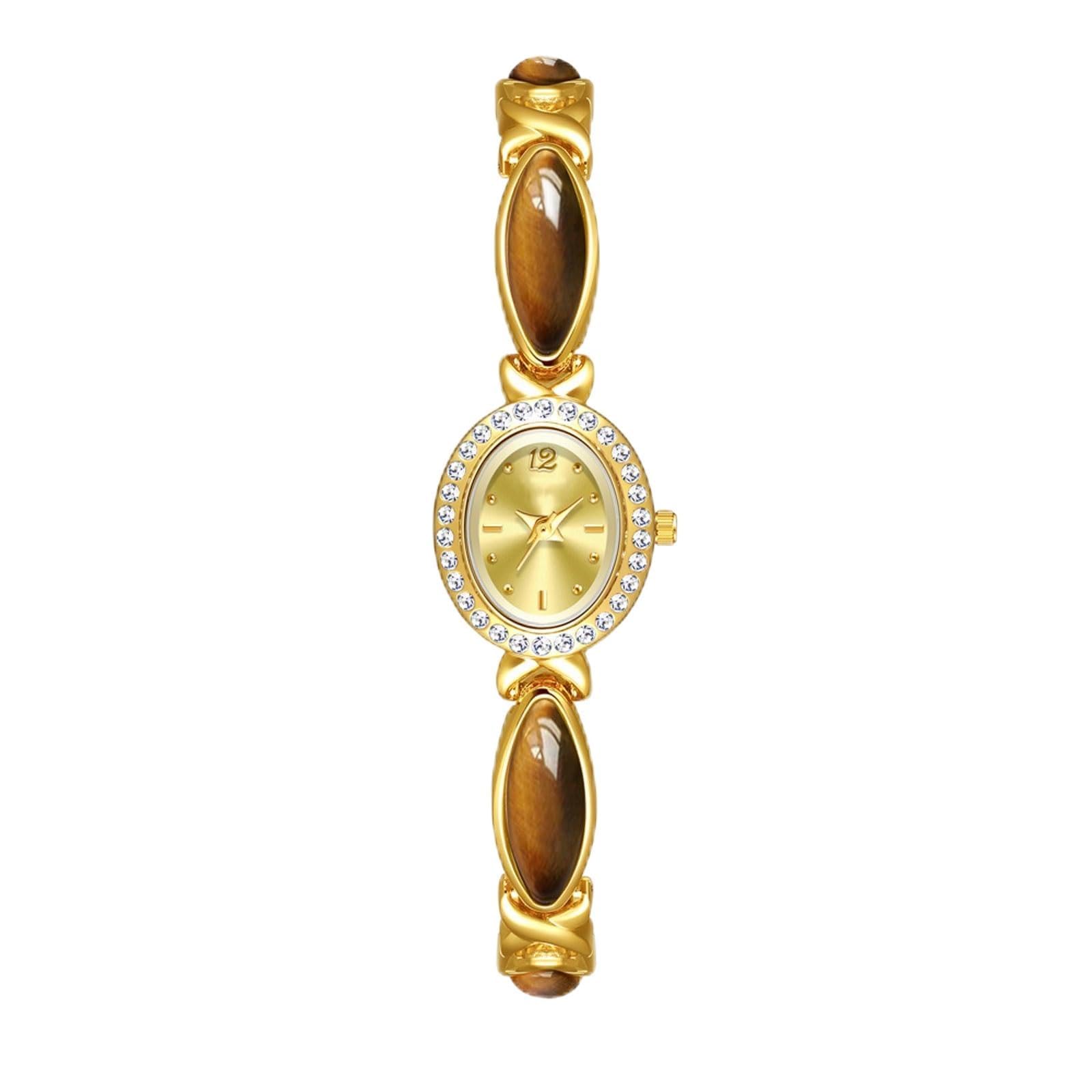 Reloj de Cuarzo con Esfera Ovalada y Piedra de Ojo de Tigre Natural, Paquete de 2, Reloj de Pulsera Resistente al Agua, Regalo de Moda for Novia y Esposa. Reloj de Pulsera