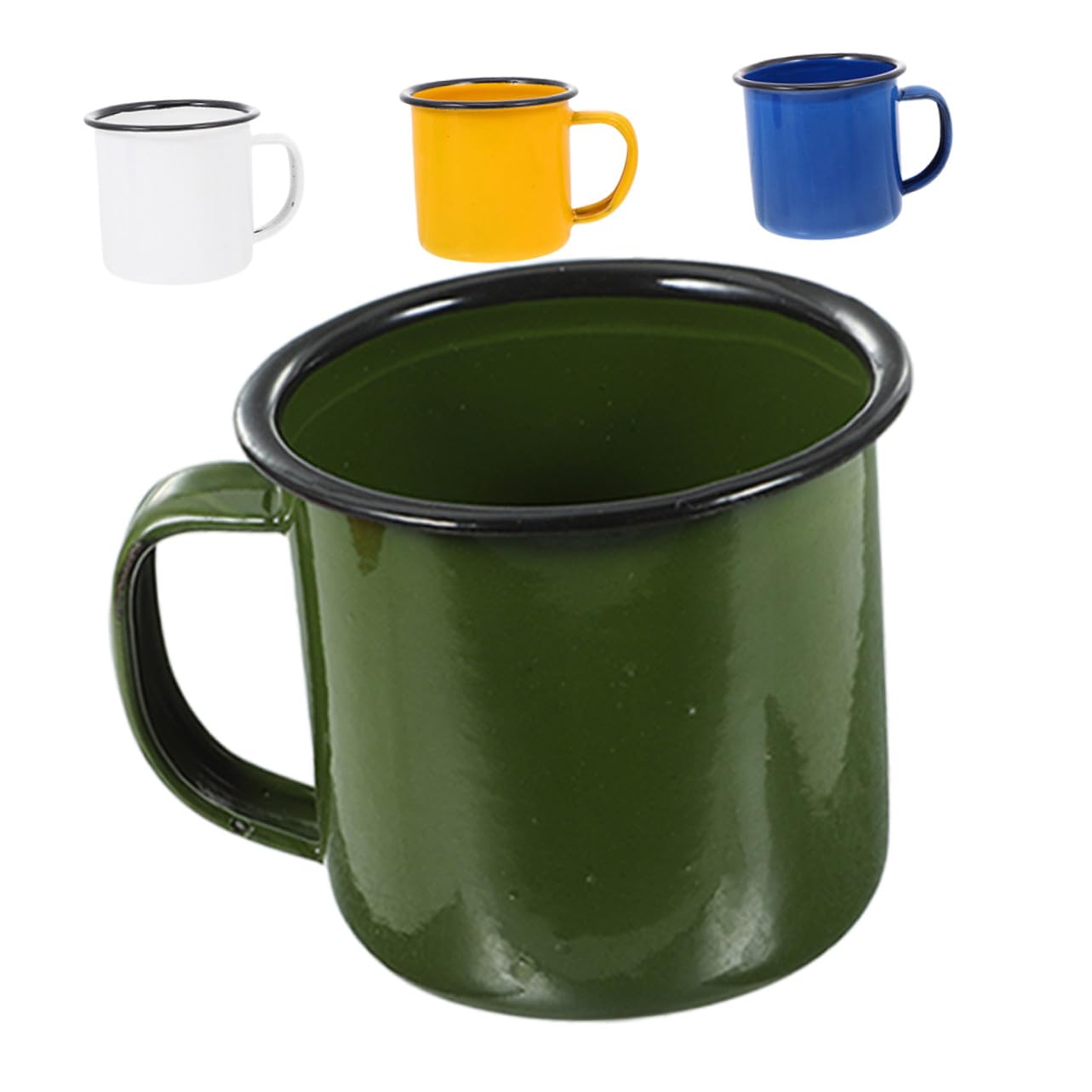 12 Stck. Teiliges Emaille Camping Tassen mit Henkel Robuste Vintage Kaffeebecher für Outdoor Picknick Wandern Vielseitige Trinkbecher aus Emaille in Weiß Gelb Blau Grün