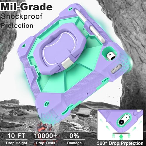 Image of WESOROL Case for iPad (A16) 11th /10th Generation 2025 /2022 with Screen Protector Rotating Stand Pencil Holder Shoulder Strap Heavy Duty Shockproof Cover for iPad 10th Gen Case,Purple Green